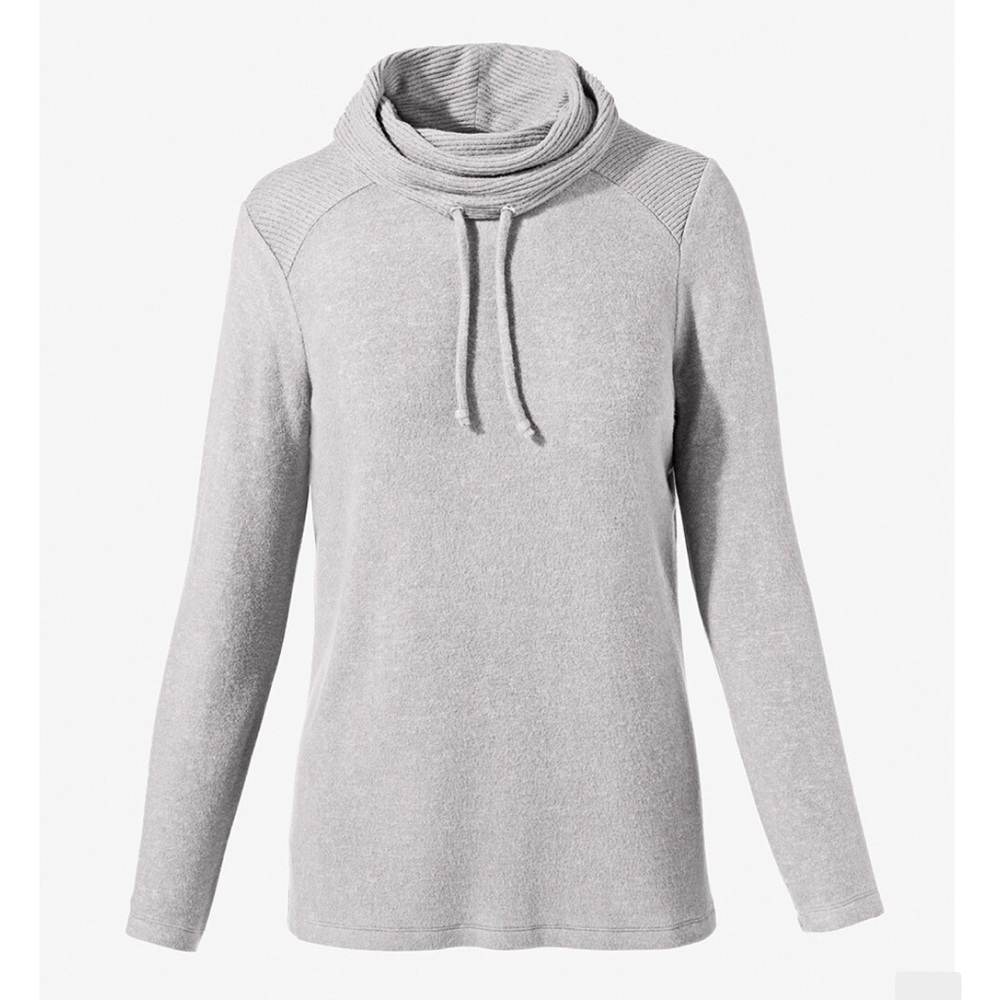 Weekend By Chicos CoziSoft Ribbed Mix Cowl Tunic Heather Grey